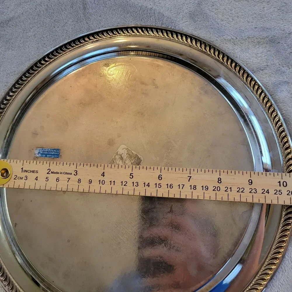 International Silver Co Vtg Silverplate Serving Tray Scroll Design Cottagecore